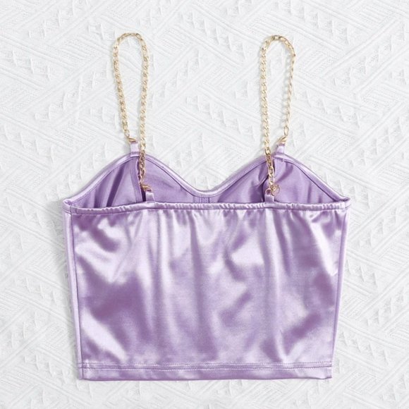 Chain Detail Silky Bustier Cami Crop Top (SHEIN) - Picture 3 of 4